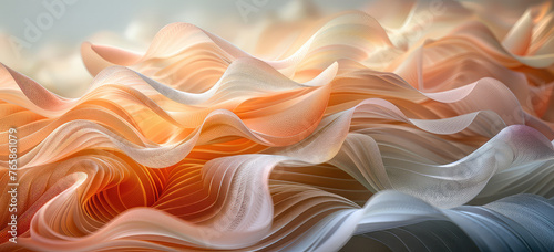 Abstract digital art of soft waves in peach and grey, ethereal in the style of no artist. Created with Ai