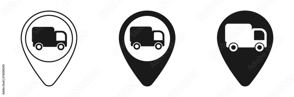 Set of map marks with truck, illustration Set of map marks with truck, illustration