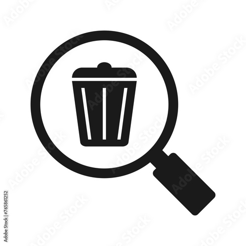 Magnifying glass icon with trash can, illustration