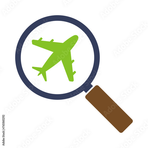 Magnifying glass with airplane, illustration