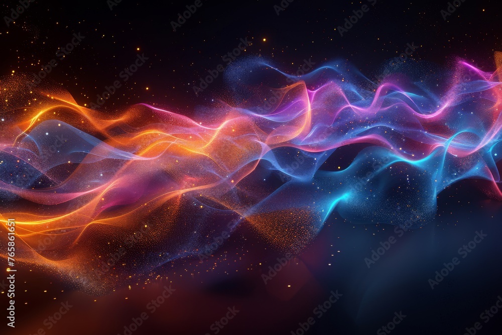 A dynamic holographic wave of vibrant, shimmering colors flows across a digital landscape, symbolizing energy and connectivity. A dynamic holographic wave of vibrant, shimmering colors flows across a digital landscape, symbolizing energy and connectivity.
