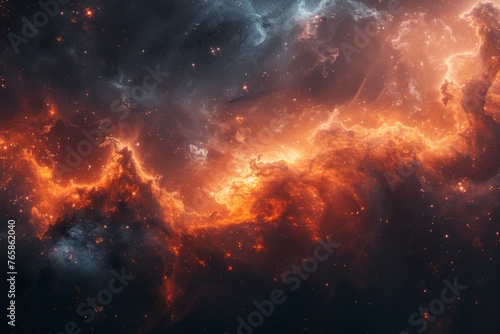 An intricate network of fiery nebulae sprawling across the starry space, resembling a celestial inferno.