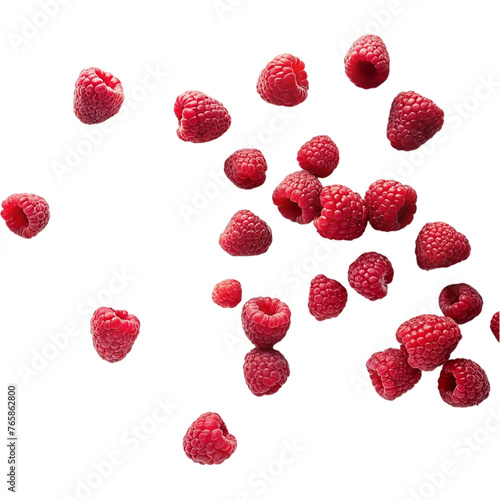 Raspberry falling down. Isolated on transparent background.