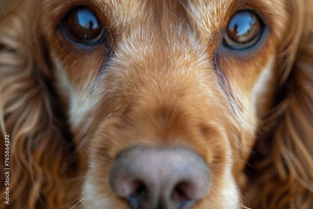 A close-up of an English Cocker Spaniel's soulful eyes, brimming with intelligence and affection,