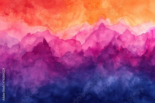 Gradient watercolor wash resembling mountain ranges with a blend of reds, pinks, and purples. photo