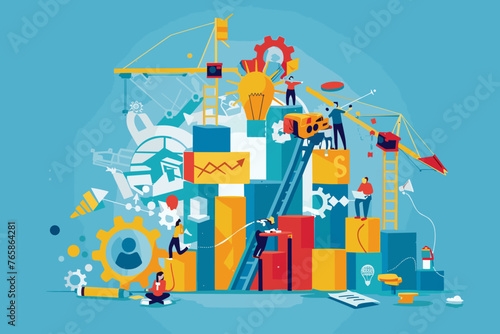 Project Development and Engineering Process, Business Strategy and Planning, Teamwork and Collaboration Concept, Creative Vector Illustration for Web and Print Media