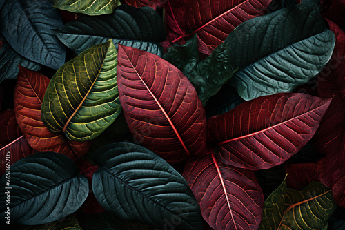 Dark leaves in various colors background