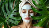 Donna con una maschera facciale rilassante, evidenziando i benefici del trattamento per la cura della pelle e promuovendo una routine di bellezza rigenerante