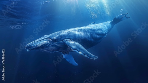 Blue whale dive in deep Ocean © Nataliya