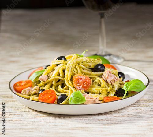 pasta with pesto and tuna