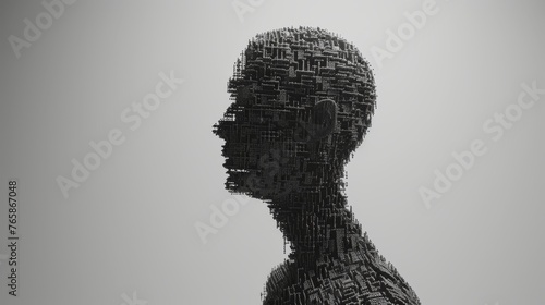 Abstract Silhouette of a Human Head Made with 3D Cubes, Symbolizing Technology and Digital Identity. #765867048