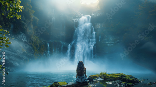 Person relaxing by waterfall © adrianad