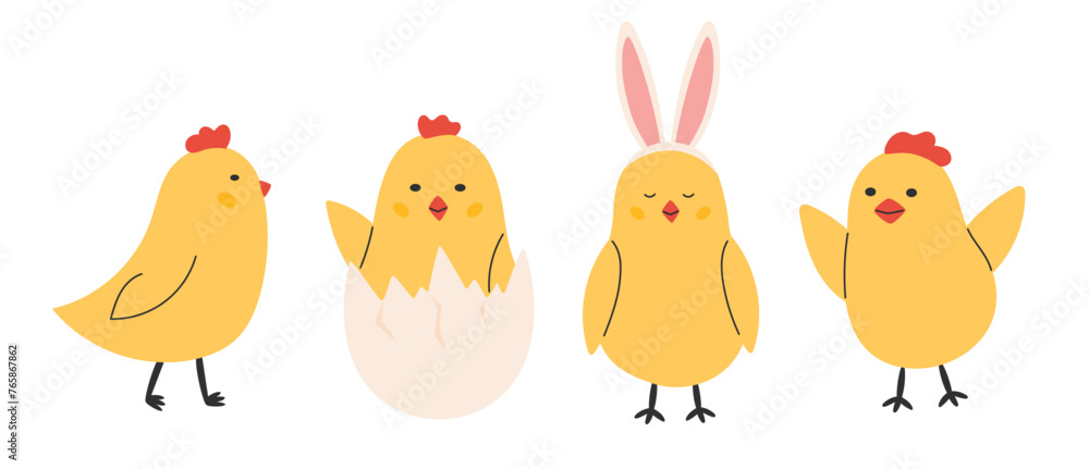 Cute Easter chicks set. Spring collection with baby chicken. Vector illustration in flat hand drawn style Cute Easter chicks set. Spring collection with baby chicken. Vector illustration in flat hand drawn style