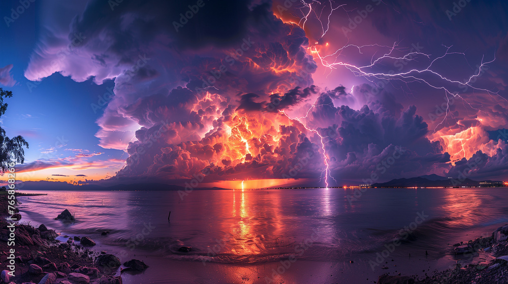 Lightning strikes over water at dusk. Catatumbo Lightning Lightning strikes over water at dusk. Catatumbo Lightning