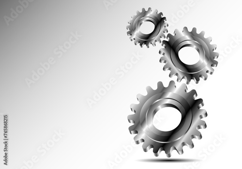 three silver gears on a white background, 3d silver gears