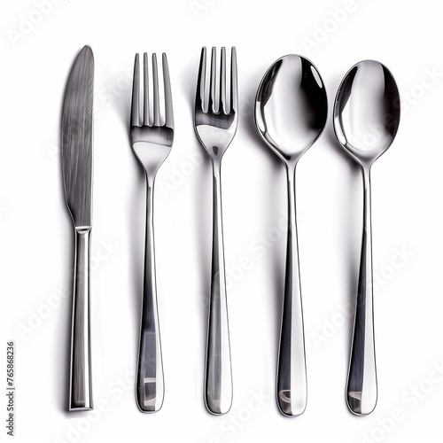 Elegant Stainless Steel Cutlery Set on White Background for Fine Dining