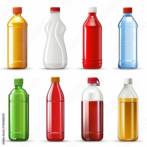 Assorted Colorful Plastic Bottles for Beverages Isolated on White photo