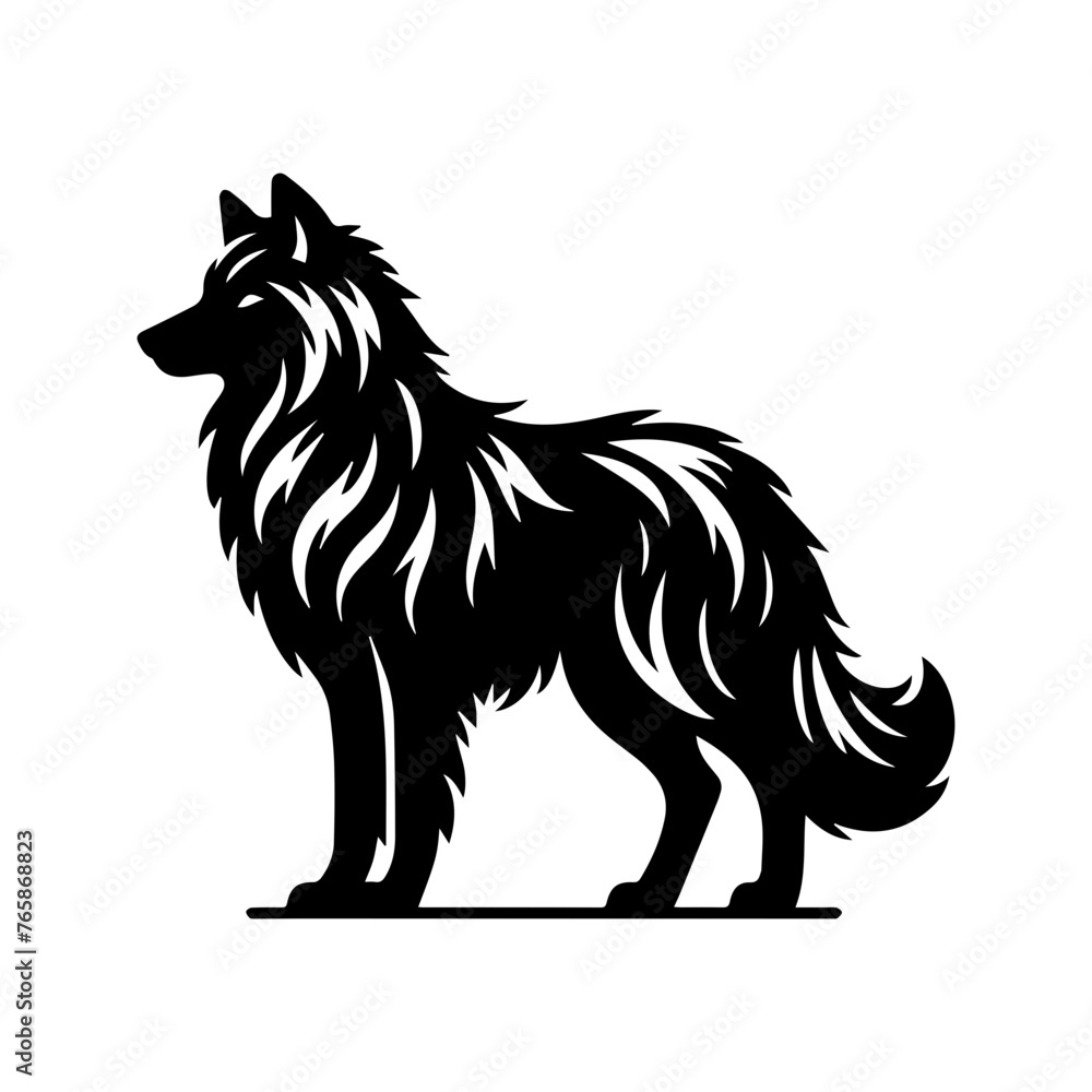 Majestic Wolf Silhouette - Powerful Canine Outline on White Background