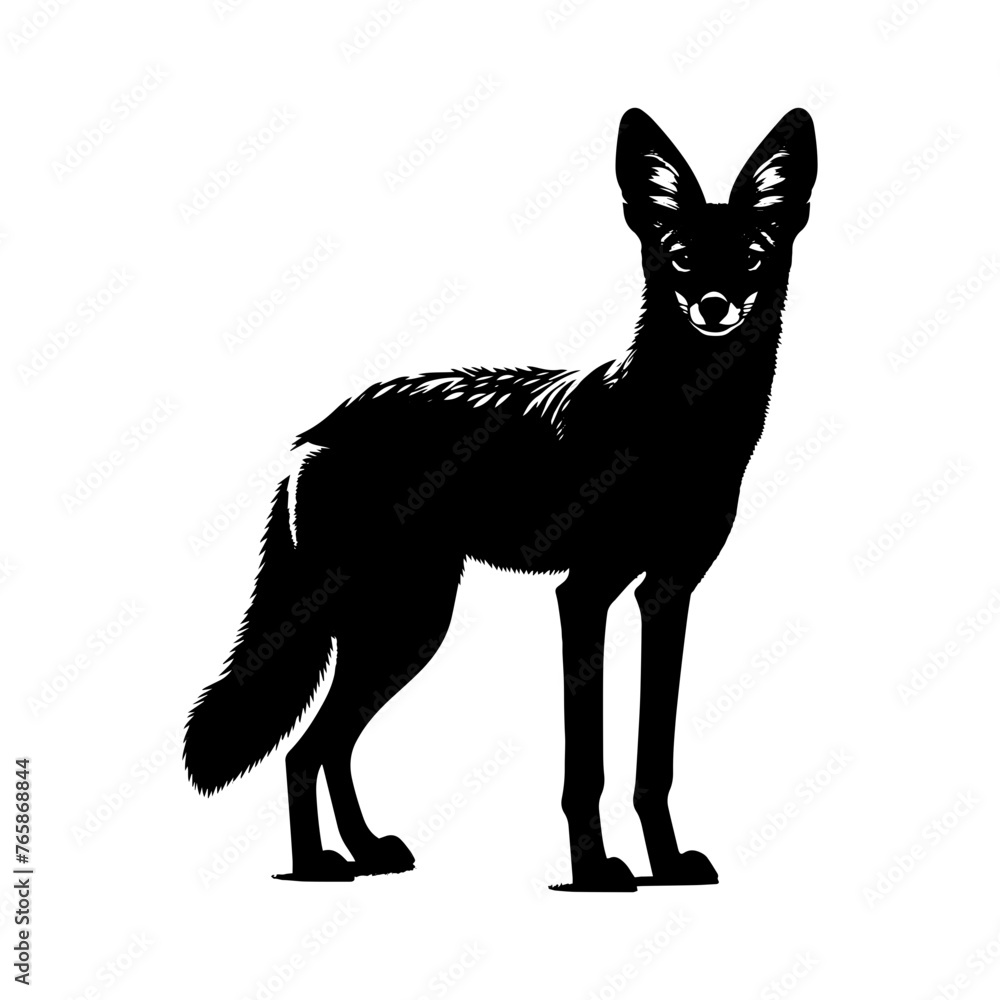 Jackal Silhouette - Wild Canine Profile on White Background