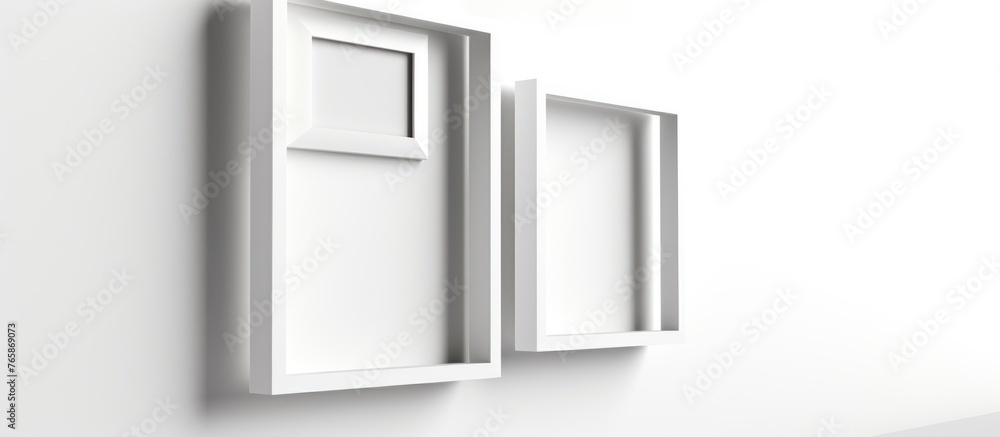 Empty frame on the wall on a white background Empty frame on the wall on a white background