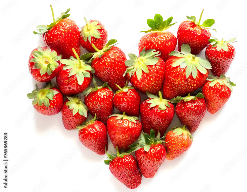 Herz aus Erdbeeren isoliert auf weißen Hintergrund, Freisteller Herz aus Erdbeeren isoliert auf weißen Hintergrund, Freisteller