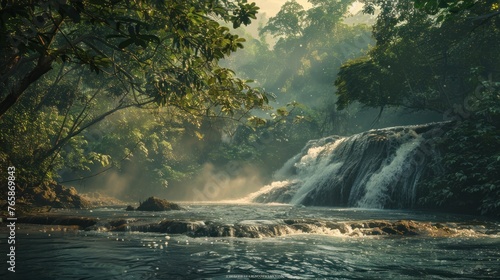 A very beautiful waterfall in a tropical forest photo