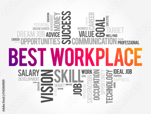 Best Workplace - an organization or company that is recognized for providing an exceptional work environment for its employees, word cloud text concept background