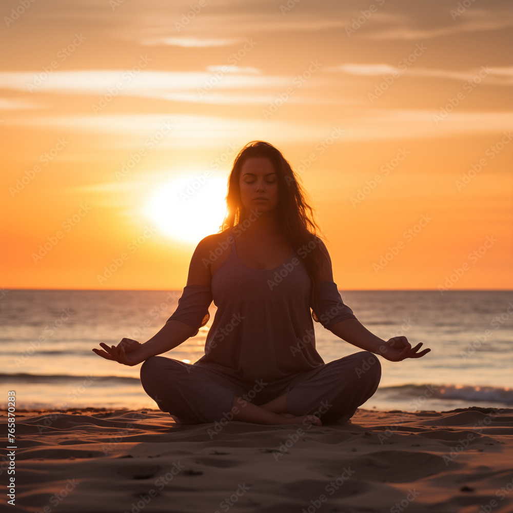 Woman on beach in yoga pose