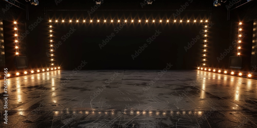 An empty stage with bright lights shining on it, ready for a performance or event