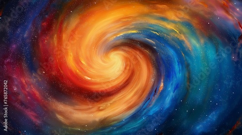 A mesmerizing swirl of vibrant colors blending together in a cosmic dance