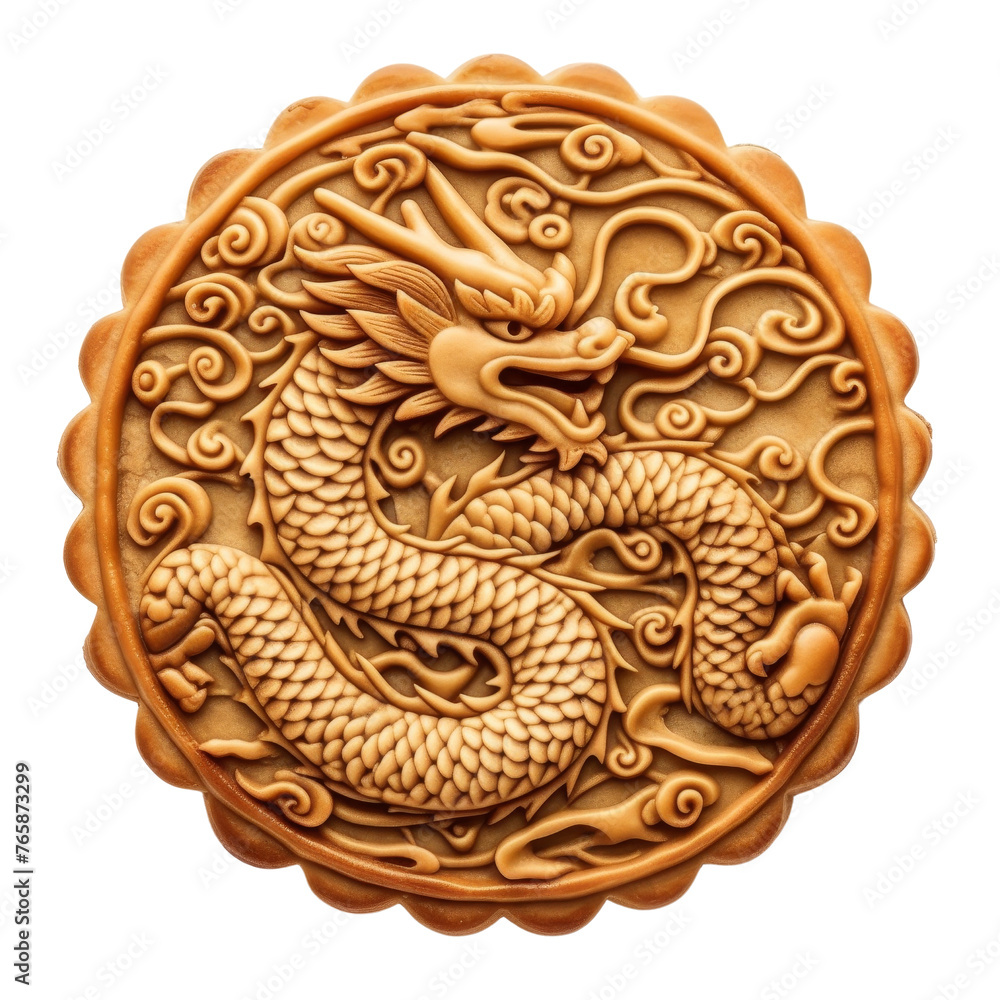 Intricately Designed Chinese Dragon Mooncake, Symbolizing Cultural Celebration and Festivity. Intricately Designed Chinese Dragon Mooncake, Symbolizing Cultural Celebration and Festivity.