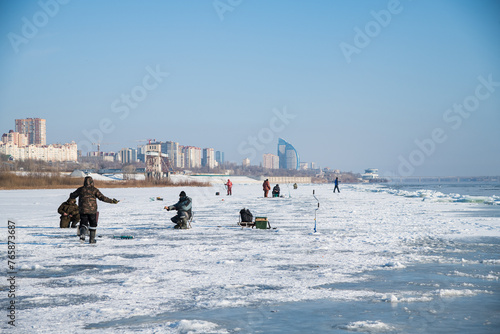 Winter ice fishing.