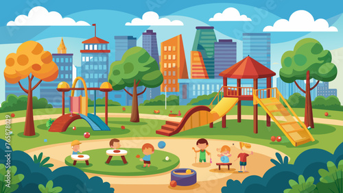 Fototapeta Naklejka Na Ścianę i Meble -  kindergarten or kids playground in city park vector