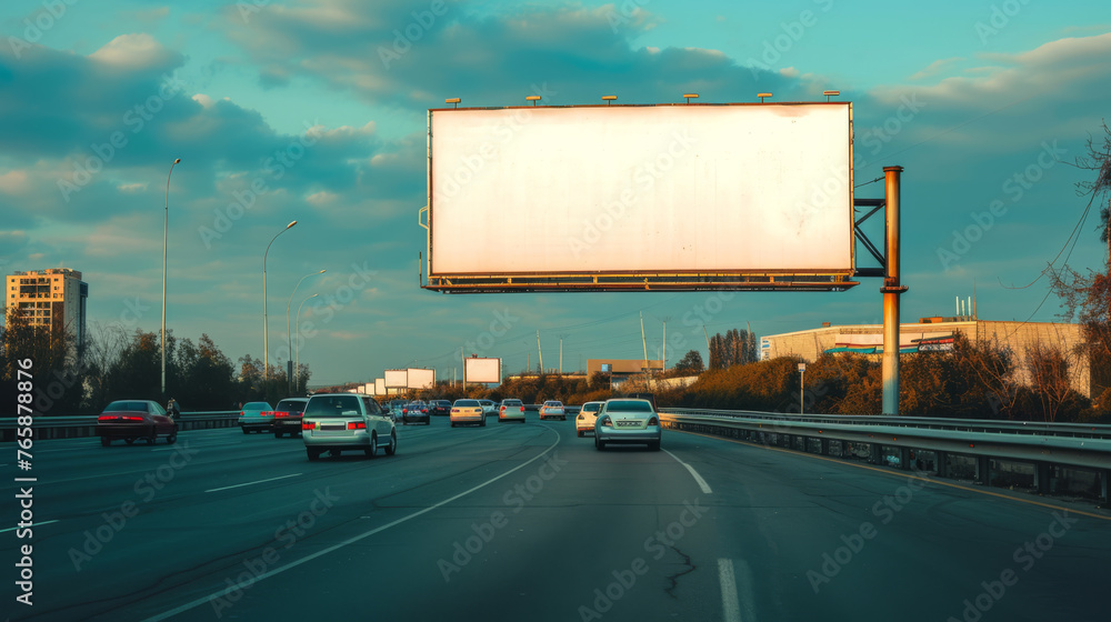 Empty Billboard During Daytime on Busy Road Business Traffic, Generative AI