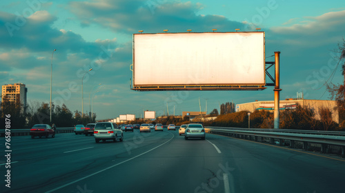 Obraz na płótnie Empty Billboard During Daytime on Busy Road Business Traffic, Generative AI w salonie