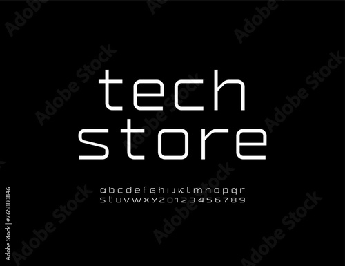 Technical future font, digital cyber alphabet, lowercase letters A, B, C, D, E, F, G, H, I, J, K, L, M, N, O, P, Q, R, S, T, U, V, W, X, Y, Z and numerals 0, 1, 2, 3, 4, 5, 6, 7, 8, 9, vector 10EPS