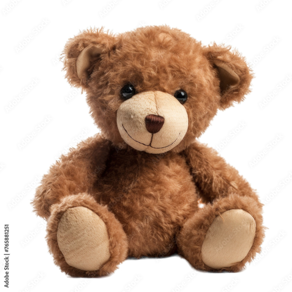 Cute brown teddy bear stuffed animal isolated on a transparent background