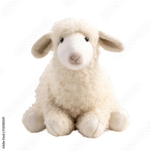 Cute white lamb stuffed animal isolated on a transparent background