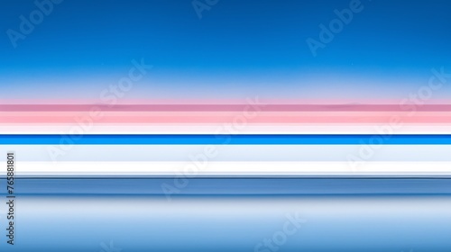  a blurry image of a blue, pink, and white striped wall with a blue sky in the background.