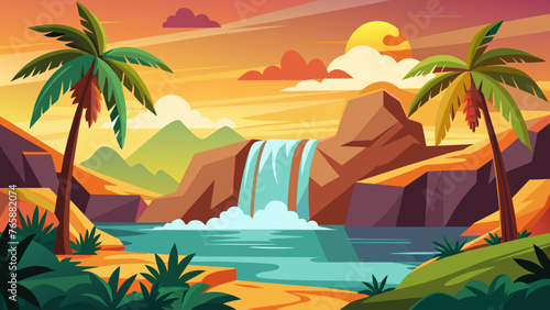 palms and waterfals vector 