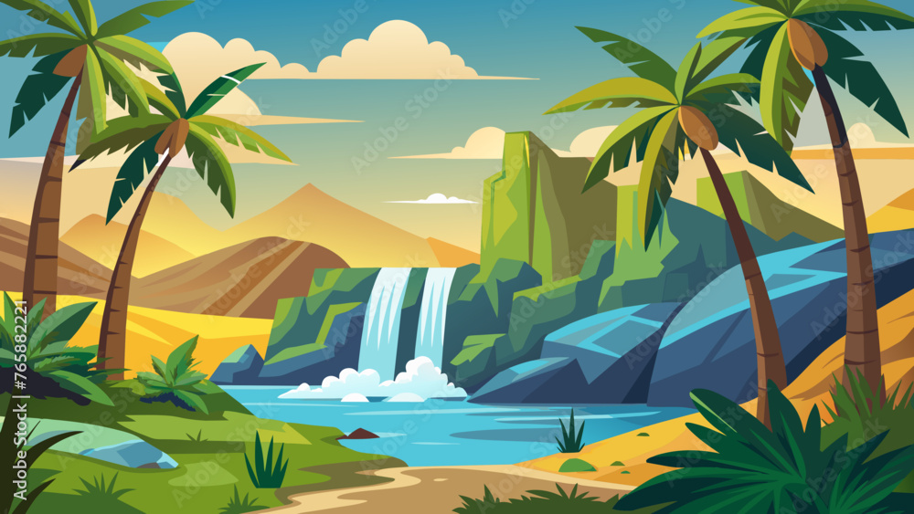 palms and waterfals vector 