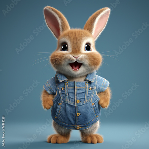 realistic cute rabbit wearing denim jumpsuit multiple poses and expressions сreated with Generative Ai