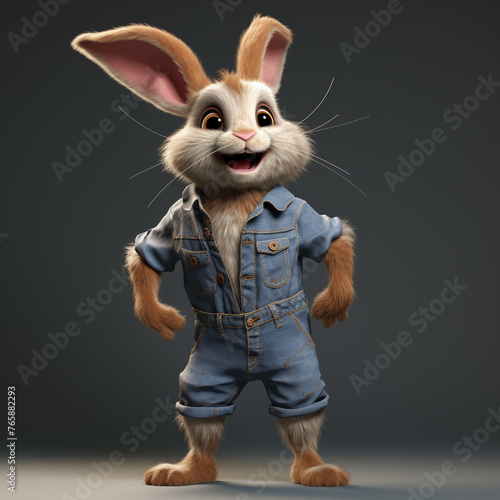realistic cute rabbit wearing denim jumpsuit multiple poses and expressions   reated with Generative Ai