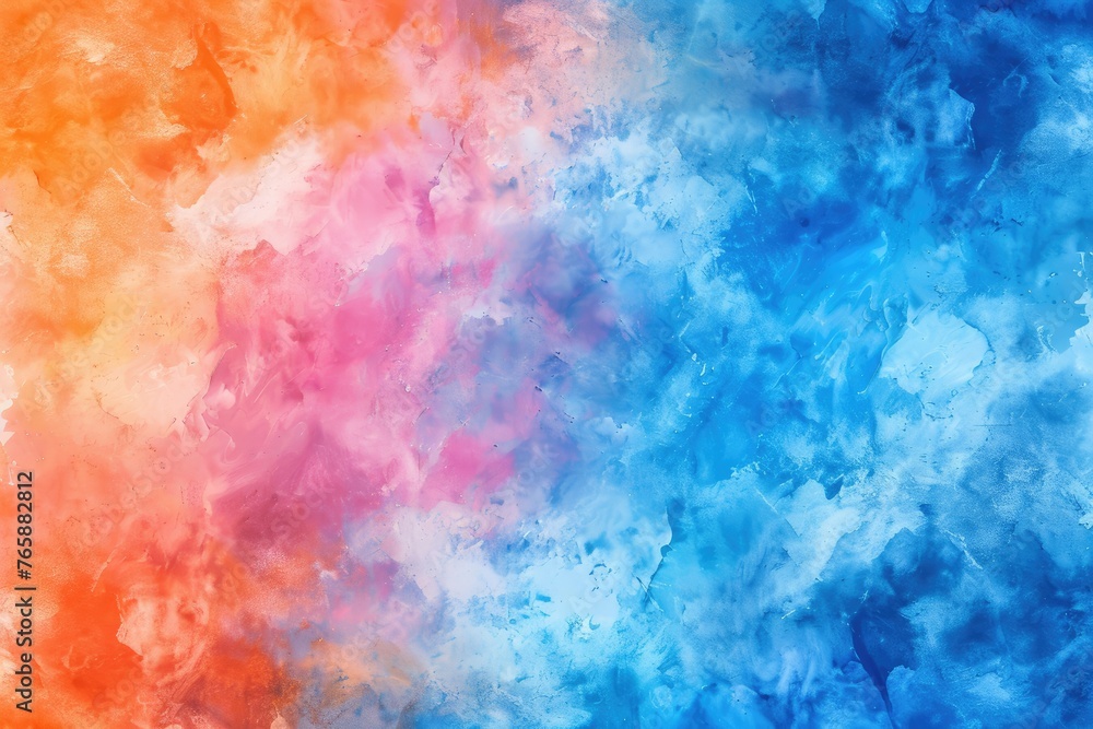 Blue Watercolor Paint Background with Orange Pink Borders