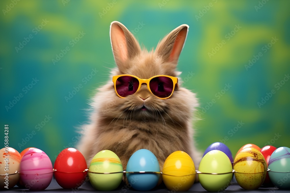 Playful Bunny in Car Sharing Colored Easter Egg Magic