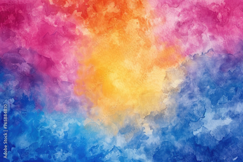 Vibrant Watercolor Background with Orange Pink Borders