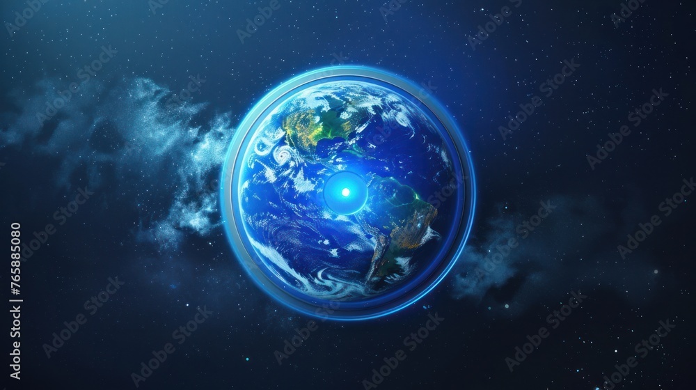 Obraz premium This conceptual image showcases Planet Earth encased within a power button