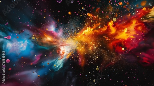 Vibrant splashes of color exploding across a canvas like fireworks in the night sky