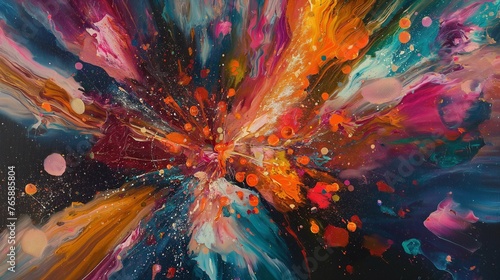 Vibrant splashes of color exploding across a canvas like fireworks in the night sky