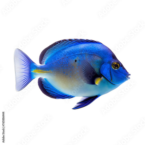 A blue and yellow Paracanthurus or Tang fish isolated on a transparent background